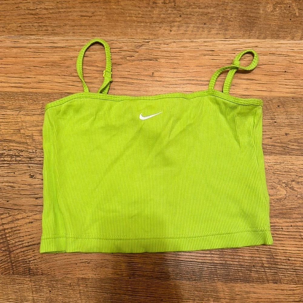 Nike Lime Green Center Swoosh Cropped Retro Tank Top A19